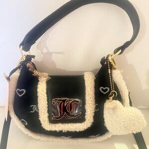NWT JUICY COUTURE SNUGGLE HOBO CROSSBODY BAG W PUFFY HEART CHARM BLACK